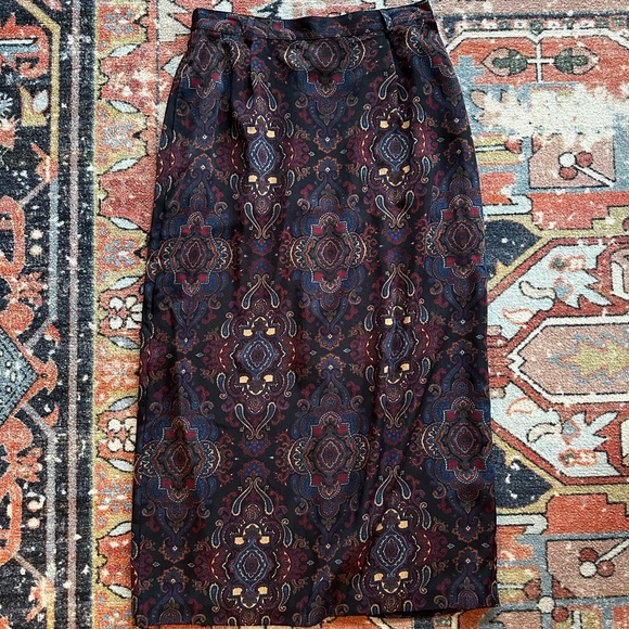 Bohemian Paisley Maxi Pencil Skirt Classic Old Money Tapestry Vintage - Picture 1 of 8